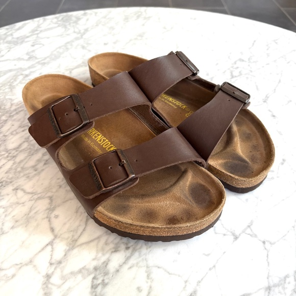 Birkenstock Arizona Oiled Leather Slip On Comfort Sandals In Dark Brown Size 42 - Picture 1 of 7